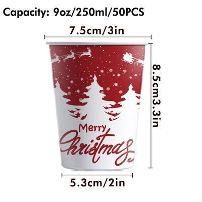50pcs, Christmas Disposable Paper Cups, 9oz/250ml Eco Cups, Disposable Drinking Cups, Coffee Cups, Drinking Cups, Table Cups