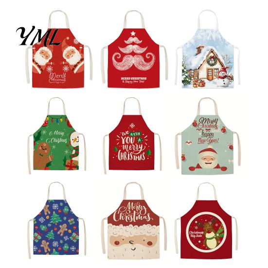 Festive Snowman Cooking Accessory Christmas Apron, Santa Claus/Elk/Gingerbread Man/Snowman Print Bib, Waterproof Non-woven Fabric Party Decoration