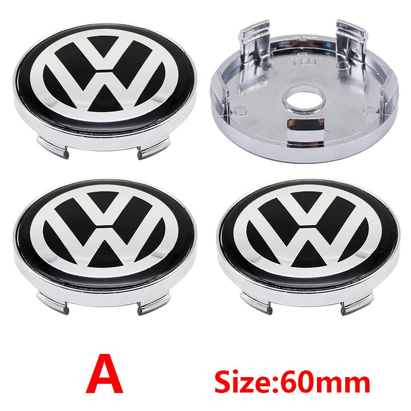 Pour VW VOLKSWAGEN Nouveau 4pcs 56mm Emblème de Roue de Voiture Autocollant Central 60mm Cache-Moyeux de Roue Accessoire Pour VW golf Passat R Rline GTI