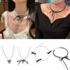 Elegant Love Heart Choker Necklace Bowknot Pendant Necklace Trendy Neck Jewelry Double Layer Necklace for Any Occasion