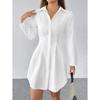 Spring Summer New French British Style Waist Cinched A-Line Solid Color Shirt Dress, Commuter Multi-color Dress