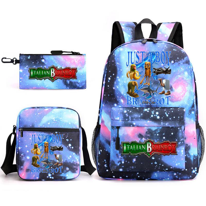 Abstract Foreign Shanhaijing Schoolbag Tongtongsahur Cartoon Primary School Student Backpack Three-piece Set D