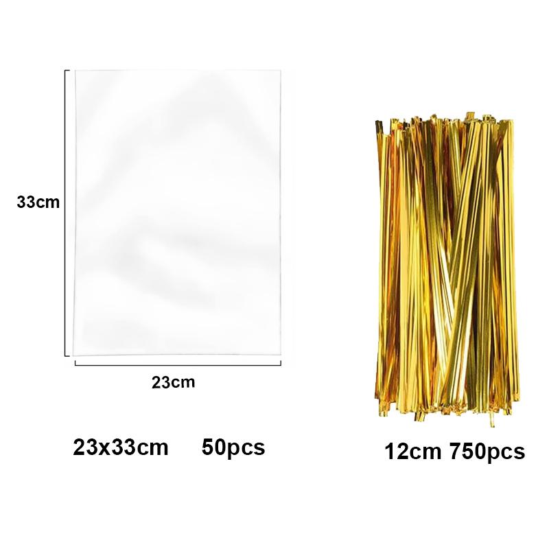 50/100 peças de sacos de celofane transparentes, sacos plásticos opp transparentes, pirulitos de doces, biscoitos, sacos de embrulho para presente, suprimentos de panificação para lembrancinhas de festa