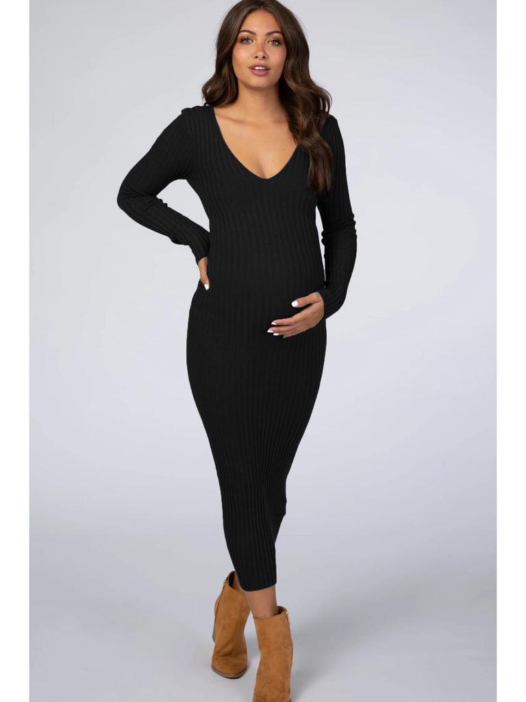 Tehotenské šaty s dlhým rukávom a výstrihom do V, slim fit, v rôznych farbách
