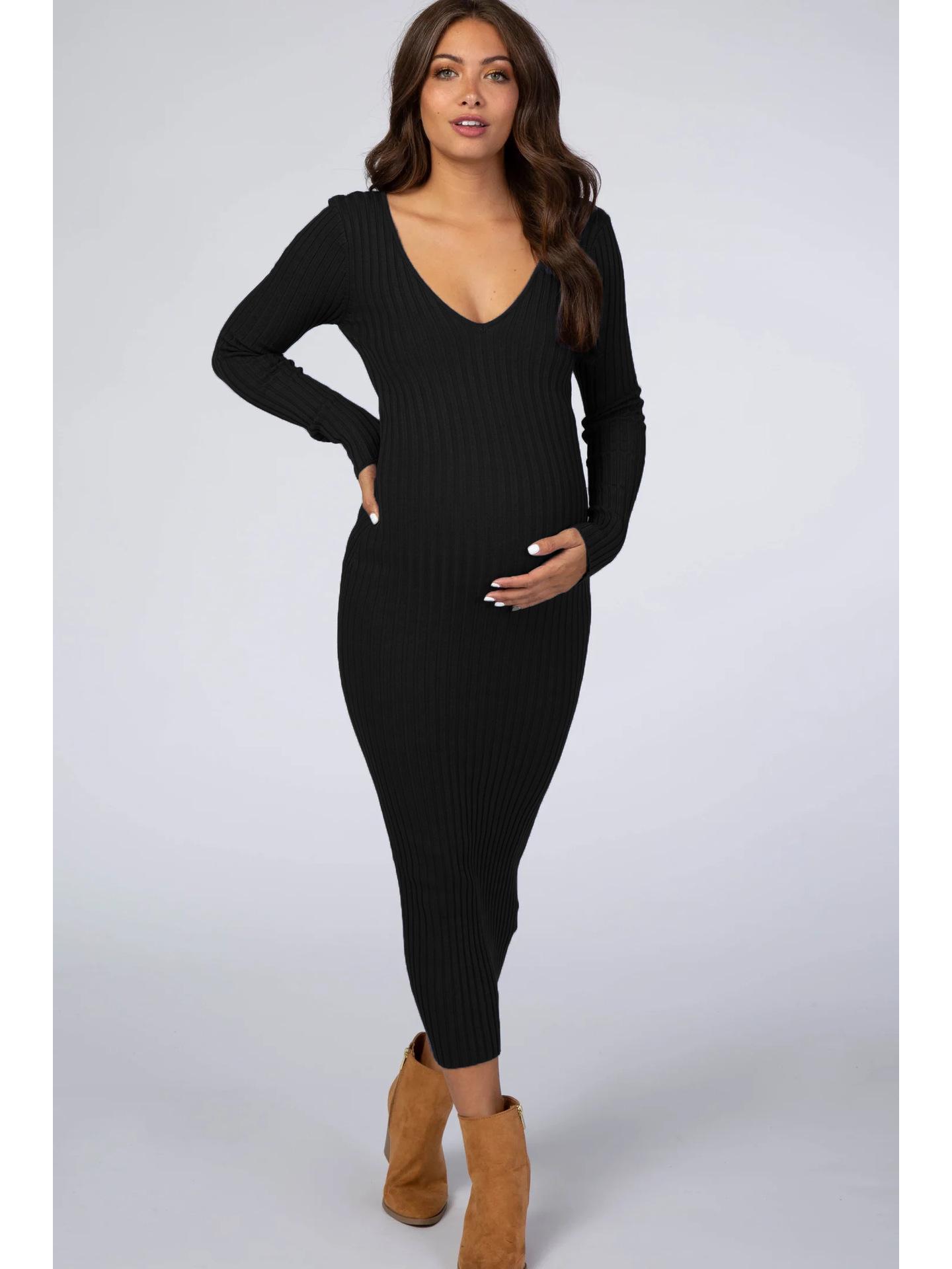 

Платье для беременных с V-образным вырезом, облегающего кроя, с длинным рукавом, разных цветов M чёрный