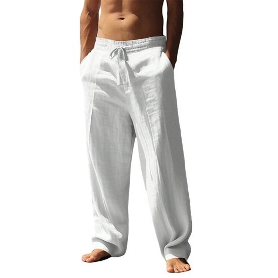 

Мужские повседневные брюки на кулиске с прямым кроем, свободная посадка, летние брюки для йоги, отпуска, пляжного отдыха M белый