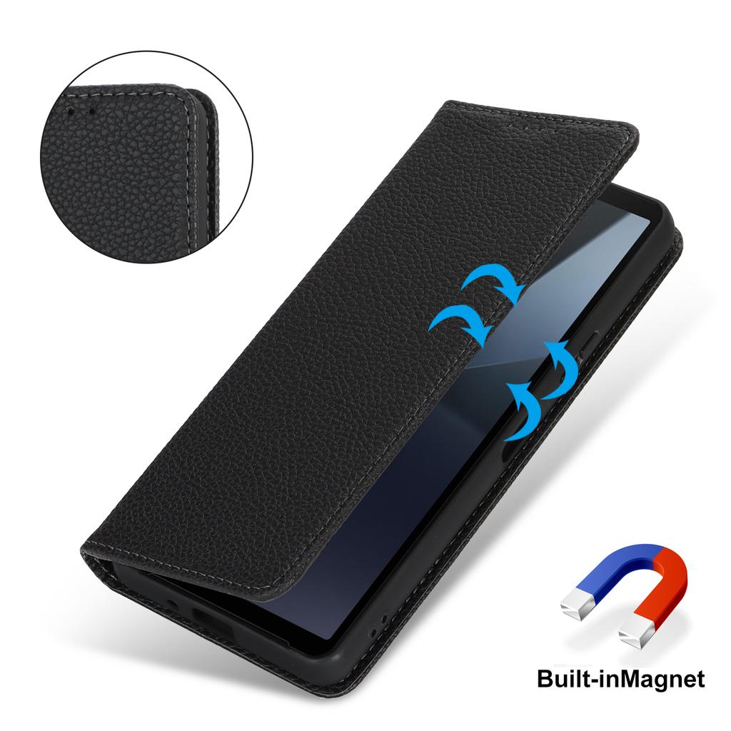 For Sony Xperia 10 VI Case Stand Wallet Litchi Texture Leather Flip Phone Cover with Strap