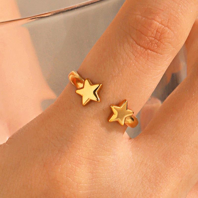 Stainless Steel Symmetry Five-Pointed Star Rings for Women Men Simplicity Adjustable Opening Rings Fashion Party Jewelry Gifts