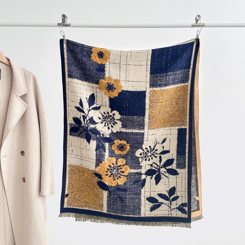 

Autumn and winter new retro color matching flower imitation cashmere fringed scarf women s atmosphere thickened warm shawl 185x65cm