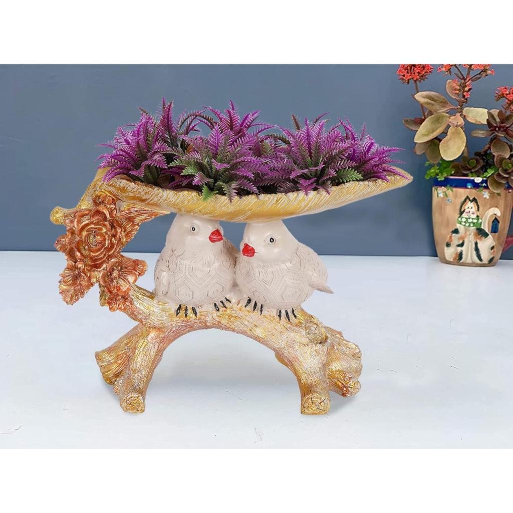 2 Birds Sitting On Tree Branch Figurine Home Decoration Showpiece Chidiya Statue for Home Decor Item Sparrow Pair Showpiec