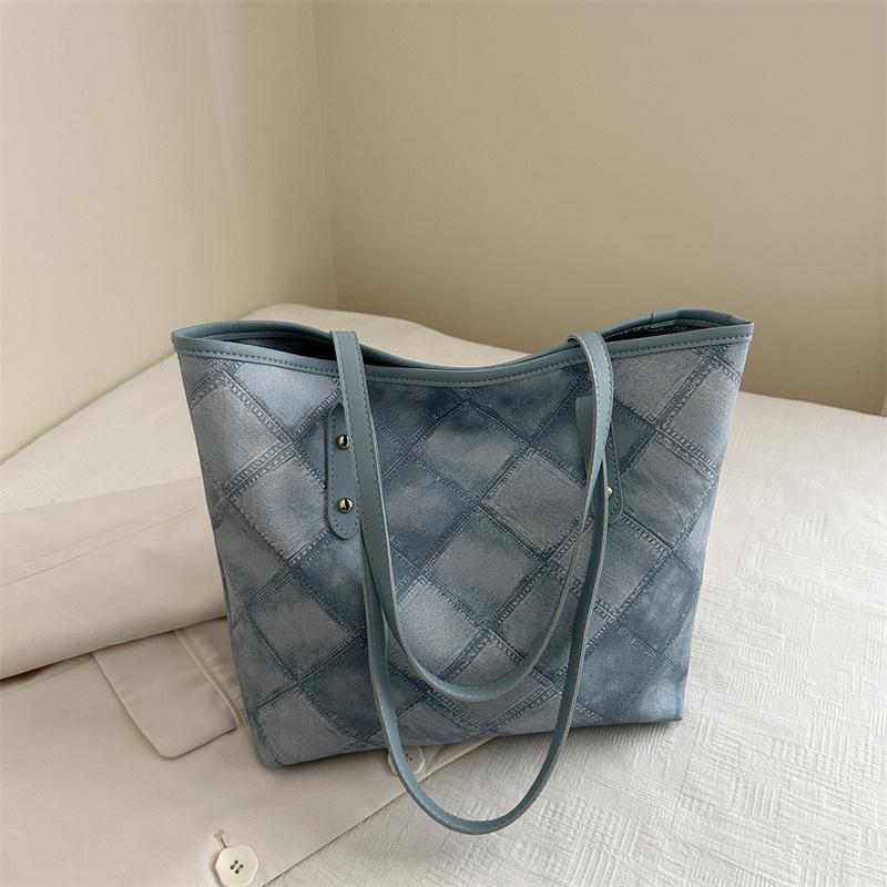 New Summer Korean Version Retro Large Capacity Simple Contrasting Color Tote Bag Women's One-shoulder Underarm Bag