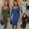 Autumn and Winter Women's Solid Color Long Sleeve Slim Dress