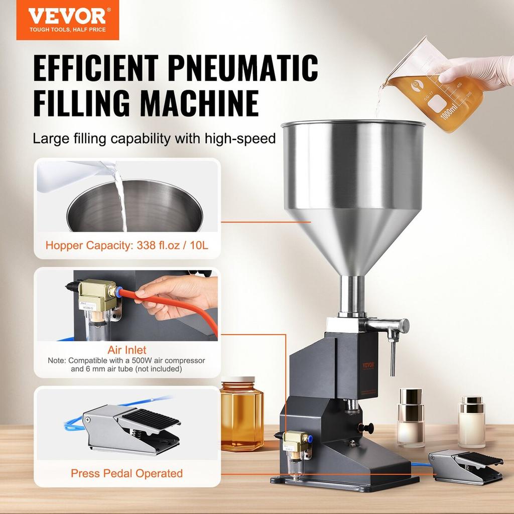 Macchina Riempitrice Pneumatica per Liquidi e Paste, Riempitrice per Bottiglie 5-50ml, Macchina Riempitrice per Bottiglie, Riempitrice Liquidi in Acciaio Inossidabile con Pedale per Latte Acqua Succo