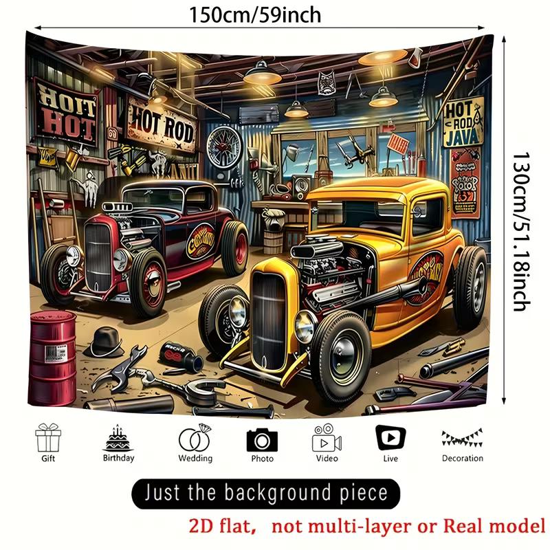 American Retro Hot Rod Garage Tapestry Vintage Car Art Wall Decor