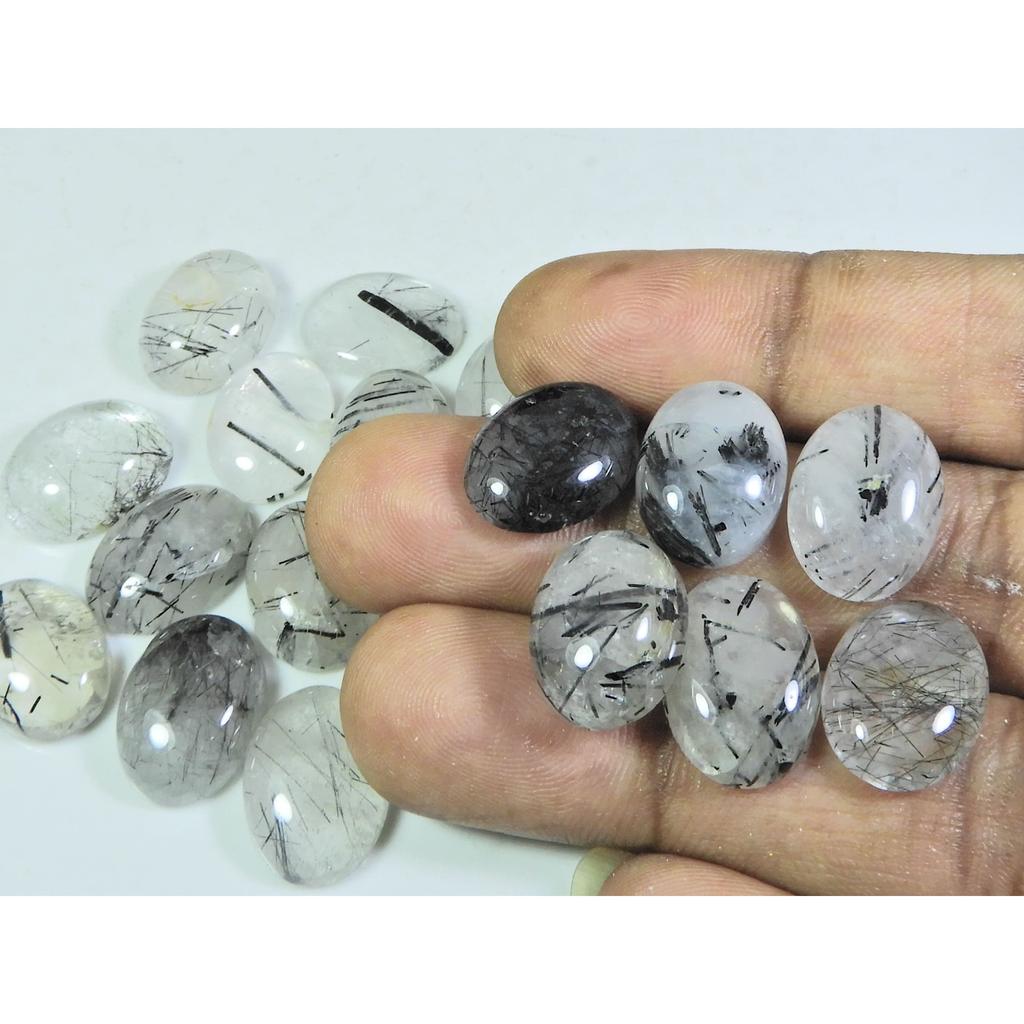 12X15-12X16MM Natural Black Rutile Pear Cabochon Loose Gemstone 18Pcs Lot A-250