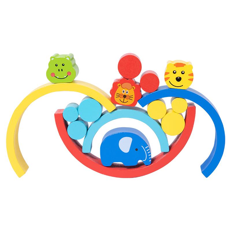 New Baby Wooden Building Block Rainbow Balance Puzzle Blocks Cute Animal Early Educational Montessori Toys Baby Teether Gifts
