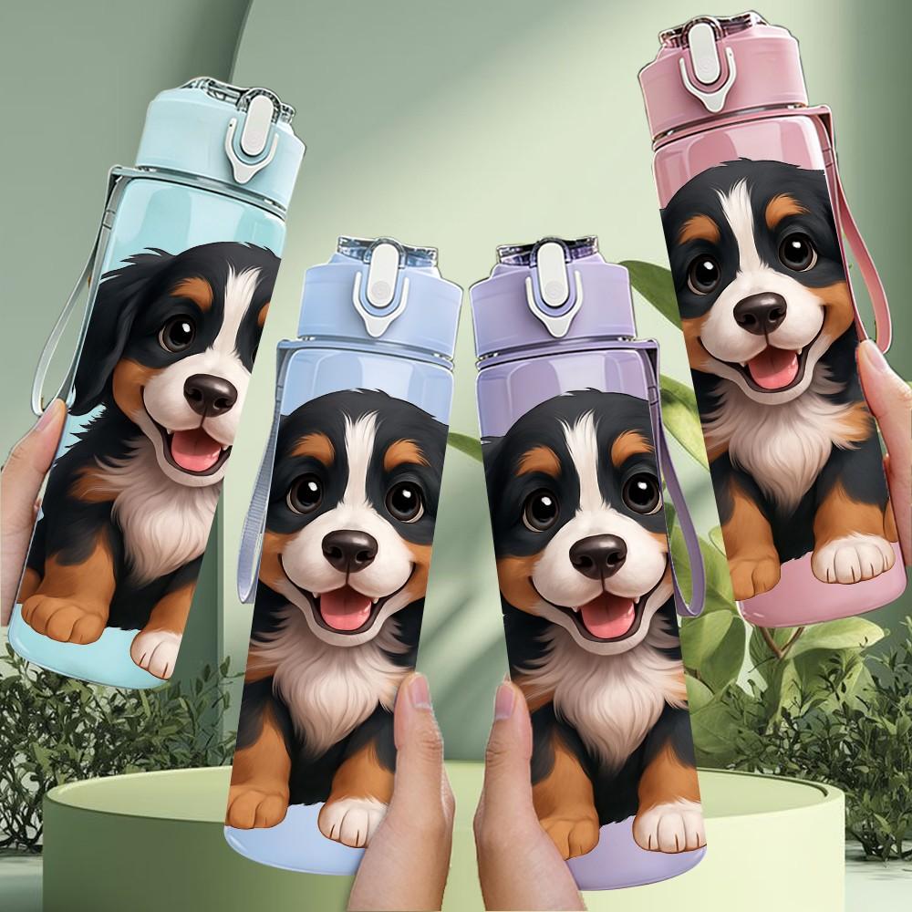 1PC Bernese Mountain Dog Pet Print 750ml Color Plastic Sports Water Bottle Leakproof Flip Straw Lid Suitable for Sports Office Home Use