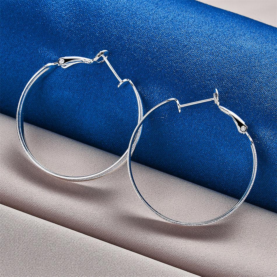 1 Pair of 925 Sterling Silver 37mm Large Round Frosted Hoop Earrings for Women Gift Fashion Jewelry Accessories Party