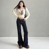 Deep Blue Non-Fading Low-Rise Micro-Flare Women's Jeans, 2025 Autumn/Winter Collection - Same Style As Black Flare Jeans