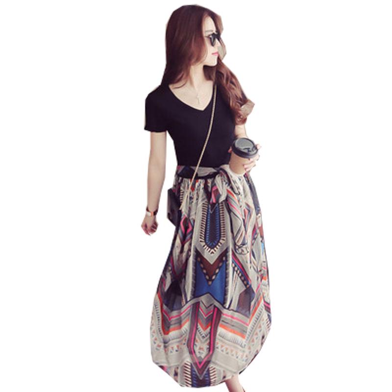 2024 letní dámské květinové šifonové šifonové šaty s vysokým pasem a dlouhým pasem, úzké s krátkým rukávem pro havajskou pláž