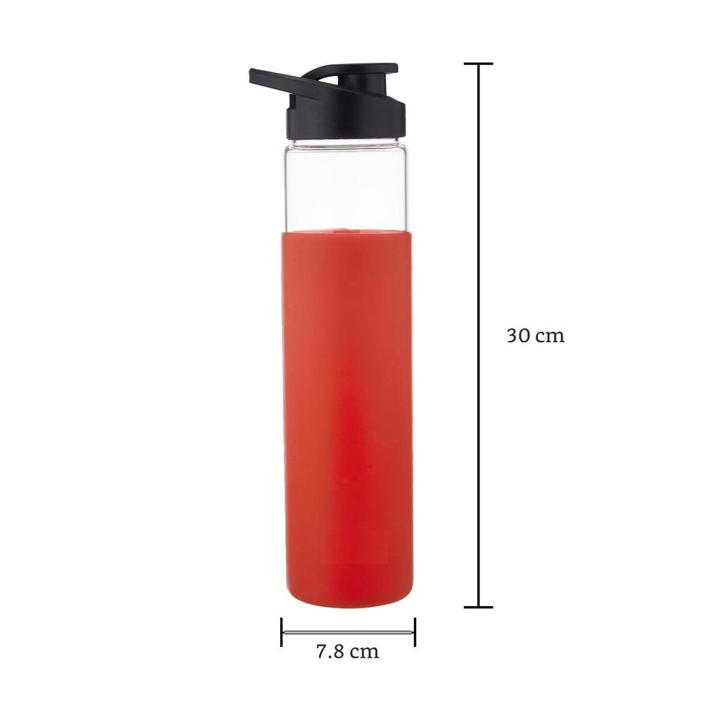 Borosilikatglasflasche mit schwarzem Trinkverschluss | Rutschfeste Silikonhülle | 1000 ml