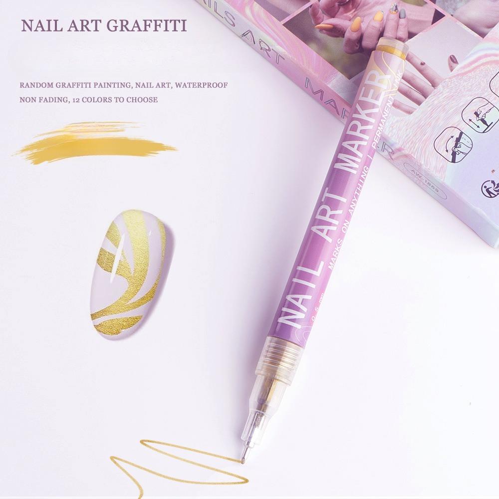 Nagel-Doodle-Stift 12-Farben Acrylfarbstift, Nagelmalerei DIY Punktierstift, Präzisions-3D-Doodle-Nagelkunststift, Nagelkunststift-Set, Schnelltrocknend