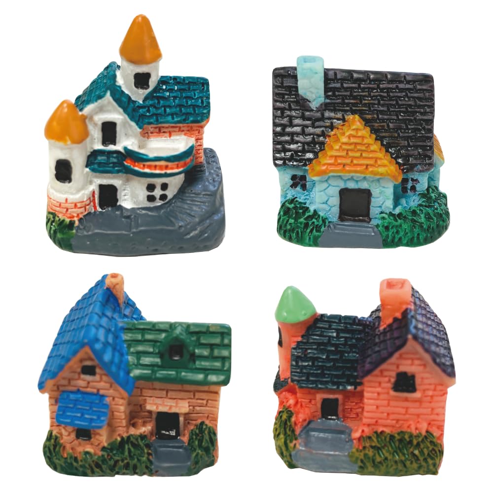 Set of 4 Miniature for Railway Diorama Moss DIY Exterior Multicolored Resin Houses, Western-style Mansions, Dioramas, Models, Making, Terrariums,