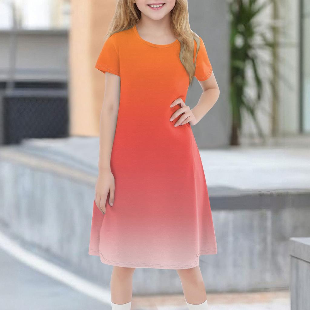 Children's Summer Short-sleeved Casual Fashion Round Neck Dress