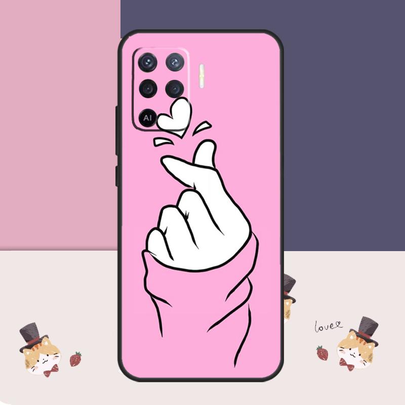 Kpop Hand Finger Heart Case For Oppo A77 A17 A57 A40 A78 A54 A74 A94 A76 A16 A96 A18 A60 A80 A38 A58 A98 A15 A5 Pro
