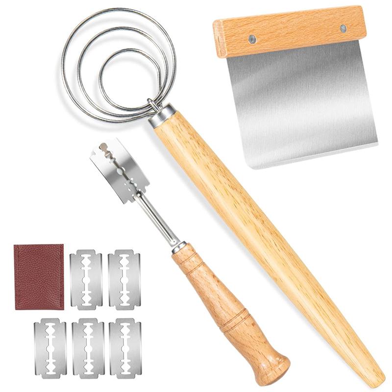 Danish Dough With Sourdough Scoring Tool-Bread Whisk Set Of 6 Pieces-Dough Hook,Dutch Whisk,Bread Lame