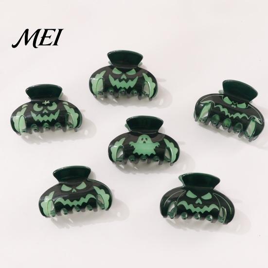 Glow in The Dark Hair Clips Halloween Claw Clips, Luminous Ghost Pumpkin Pattern Acrylic Anti-slip Fluorescent Accessories Grippers for Women