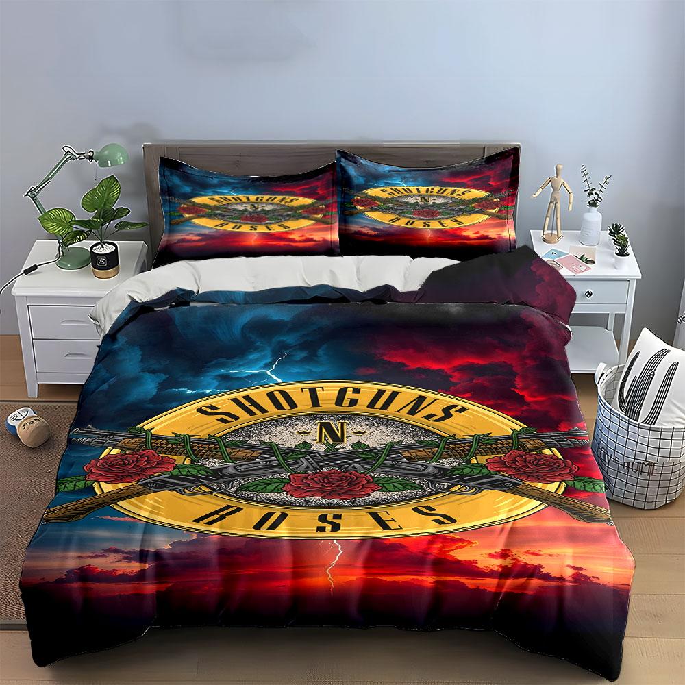 Shotguns and Roses Print Design Bedding Duvet Cover Set Duvet Cover Pillowcases (1*Duvet Cover 2*Pillowcases, without duvet insert)