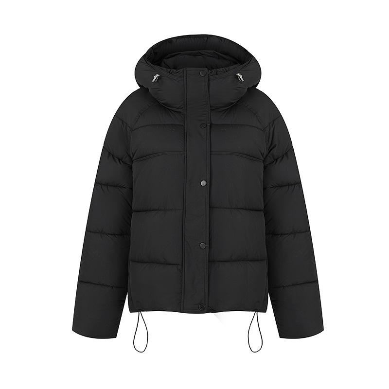 Dame Kort Hette Vindtett Tykk Varm Vinterjakke med Raglanermer