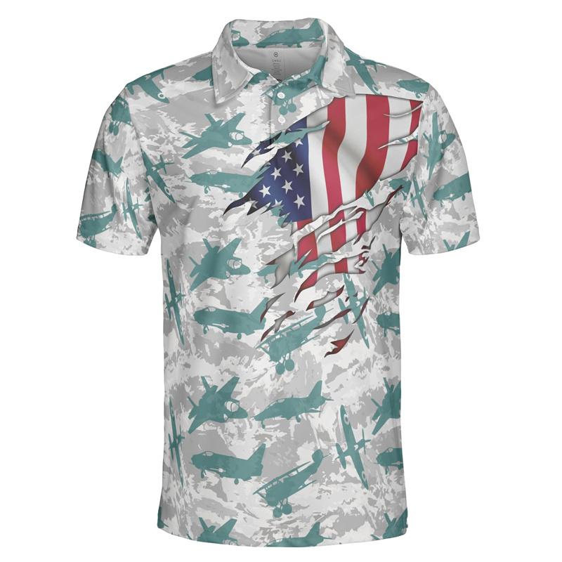 

Мужские рубашки-поло с камуфляжным принтом в виде американского флага, футболки с 3D-принтом, повседневные уличные свободные топы с лацканами и короткими рукавами XL