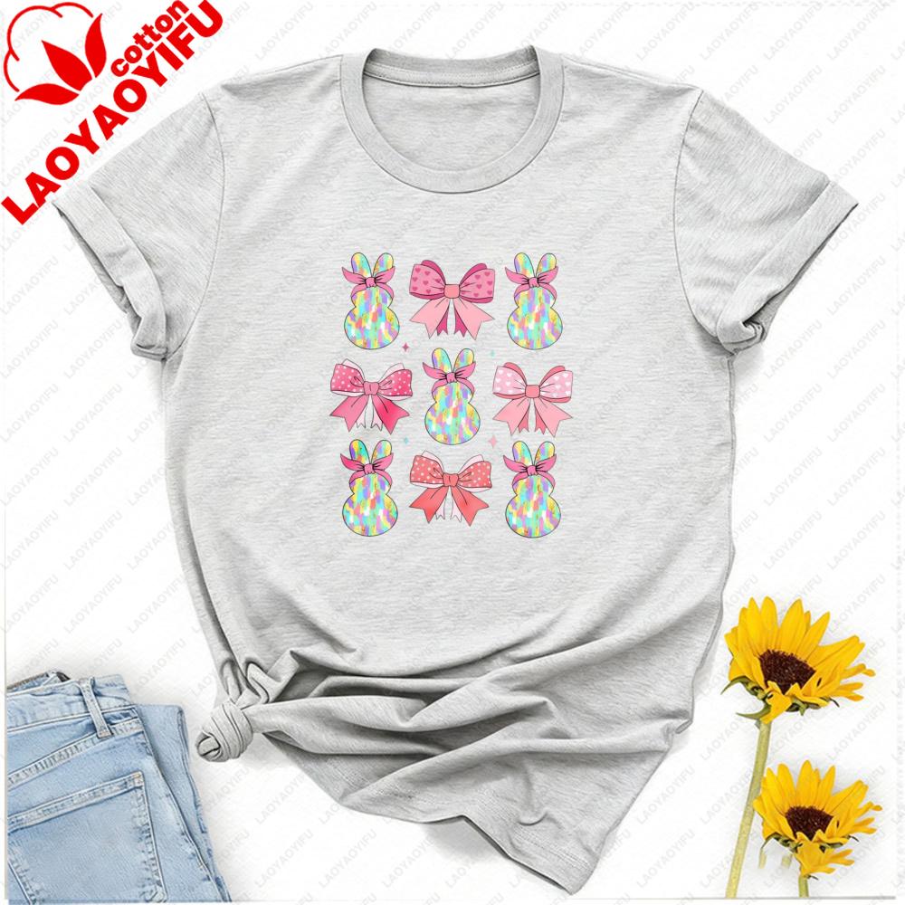 Cute Easter Bunny Pink Bows Coquette Aesthetic TShirt Unisex Crewneck Perfect for Spring Celebrations Family Easter Egg