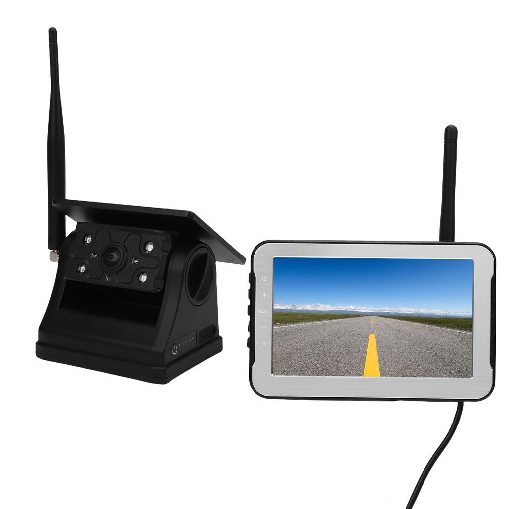 Magnetische Solar-Funk-Rückfahrkamera 5-Zoll-Display 1080P 150 Grad Weitwinkel 24 Stunden Akkulaufzeit 2,4-Hz-Signal Nachtsicht für Wohnmobil Anhänger LKW