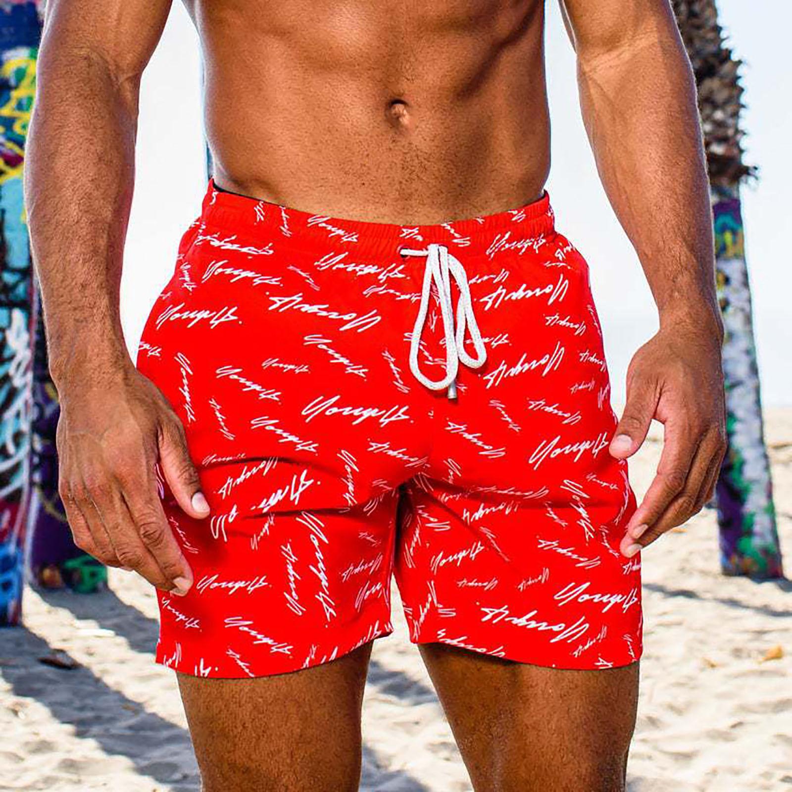 

Мужские пляжные повседневные пляжные брюки с принтом, водонепроницаемые пять брюк, шорты для плавания, шорты XXXL красный