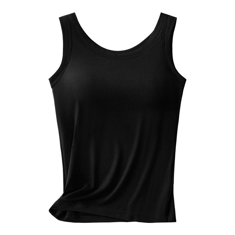 

Women s Slim Fit Summer Sports Vest with Chest Pads, Wire-Free, Plus Size 2XL (110-125 jin) чёрный