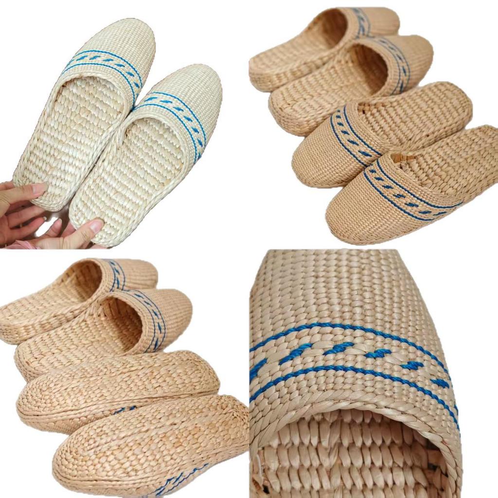 Finely Woven Cattail Slippers - Handmade Straw Shoes for Men & Women, Comfortable & Nourishing Mesh Design.
