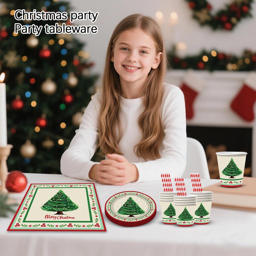Weihnachtsfeier Geschirr, Familienzusammenkunft Einwegteller, Servietten, Becher, Dekorationen