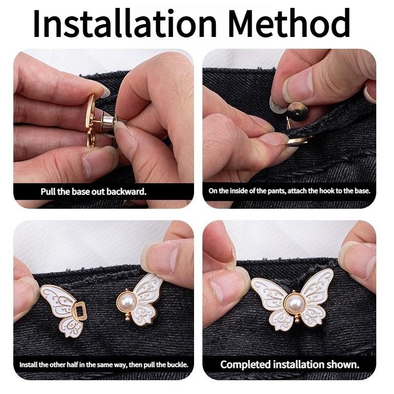 2PCS Butterfly Waist Buckle Pair of Buckles Removable Nail-free Seam-free Waist Button Jeans Waist Circumference Large Change Small Waist Artifact