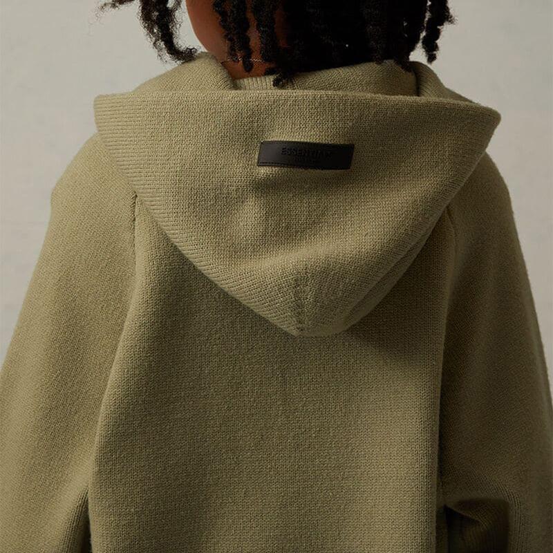 Fear of God Essentials SS22 Kids Big E Knit Hoodie Sea Foam Logo Kids Hoodies Gray-Green FOG-SS22-668