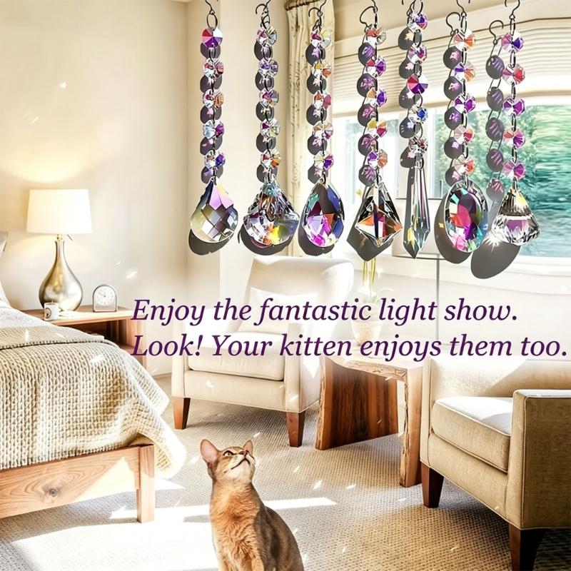 Glass Sunlight Pendant Set, 10 Piece Faceted Accent for Window Display, Party Styling and Home Room Display Use