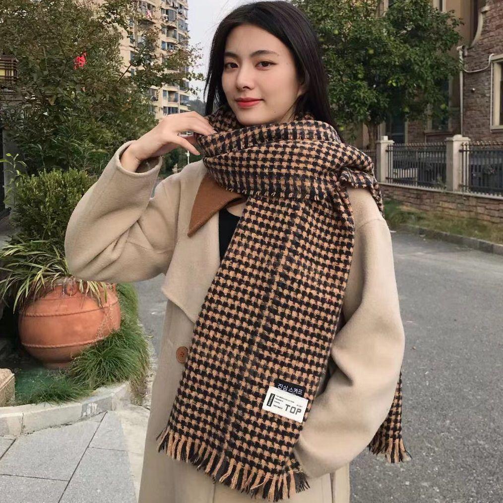 Plaid scarf women's Korean atmosphere Korean version versatile imitation cashmere knitted shawl to keep warm British scarf men