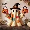 Halloween Tabletop Ornaments Lighted Vintage Patchwork Ghost, LED Light Up Ghost with Pumpkin Lantern, Spooky Indoor Party Supplies Cute Decor