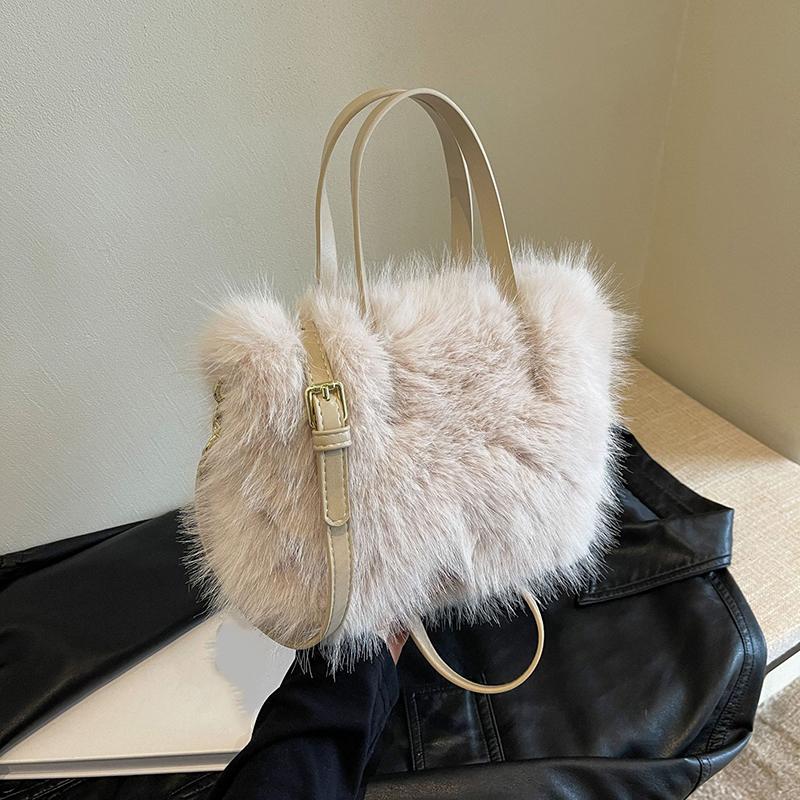 Faux Fur Tote Bag Women's Bucket Plush Design Ladies Handbags Soft Winter Crossbody Shoulder Bags Bolsa Feminina