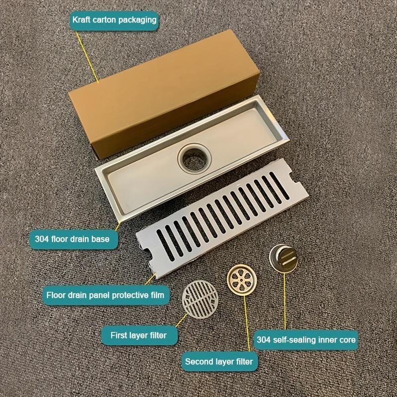 1 sett i rustfritt stål gulvavløp Dusjrom Stor forskyvning deodorant dreneringsdeksel rektangulært langt