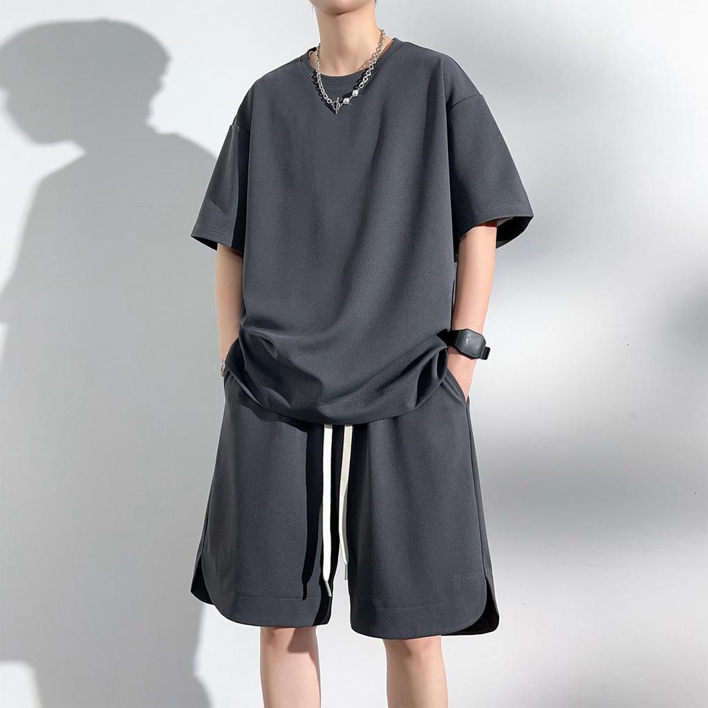 Summer Short Sleeve T-Shirt and Shorts Set Solid Color Tracksuits Loose Oversized Men's Sets Casual Sports Suit