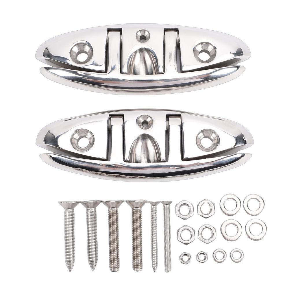 2 Sets Boat Folding Cleat 316 Stainless Steel Flip Up Dock Cleats with Back Plates and Screws for Kayak Yacht Pontoon