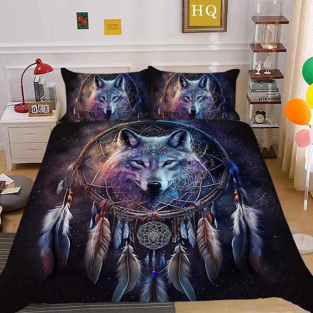 Wolf Printed Home Bedclothes King Size Microfiber Bedding Set Cover Man Soft High Quality Home Textiles